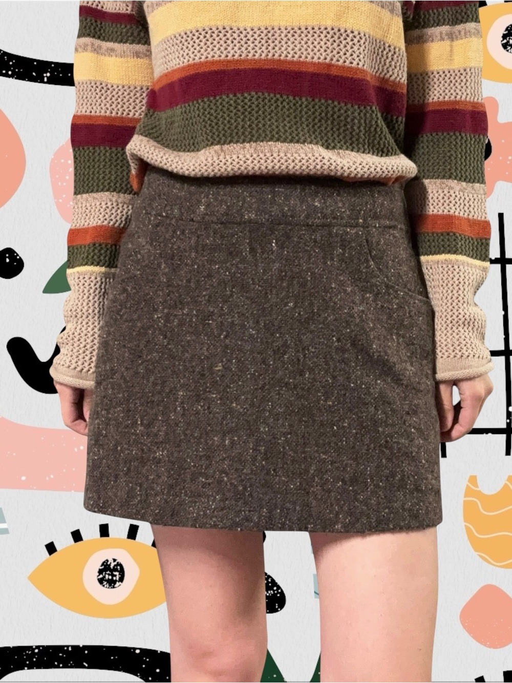 Express | Vintage Y2K Brown Wool Blend Speckled Tweed Mini Skirt